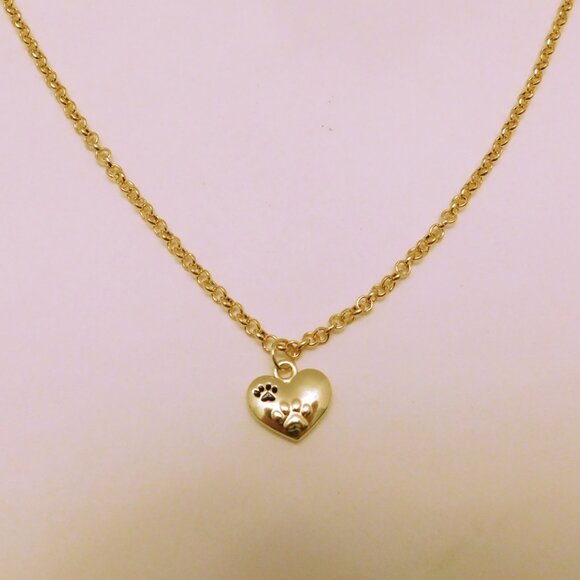 Dainty Gold Paw Print Heart Necklace, Pet Lover's, Gift For Her, Love Jewelry - Picture 2 of 4